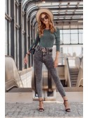 High waisted push up denim trousers, dark gray 60200 - Online store - Boutique